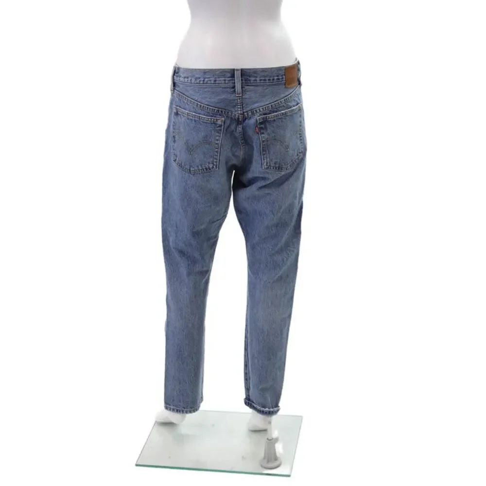 Levis Womens Button Fly High Rise Distressed Straight Leg Jeans Blue Size 30x28